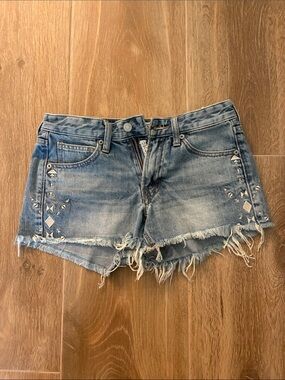 Lucky Brand Light Blue Distressed Denim Shorts with Embroidered Accents